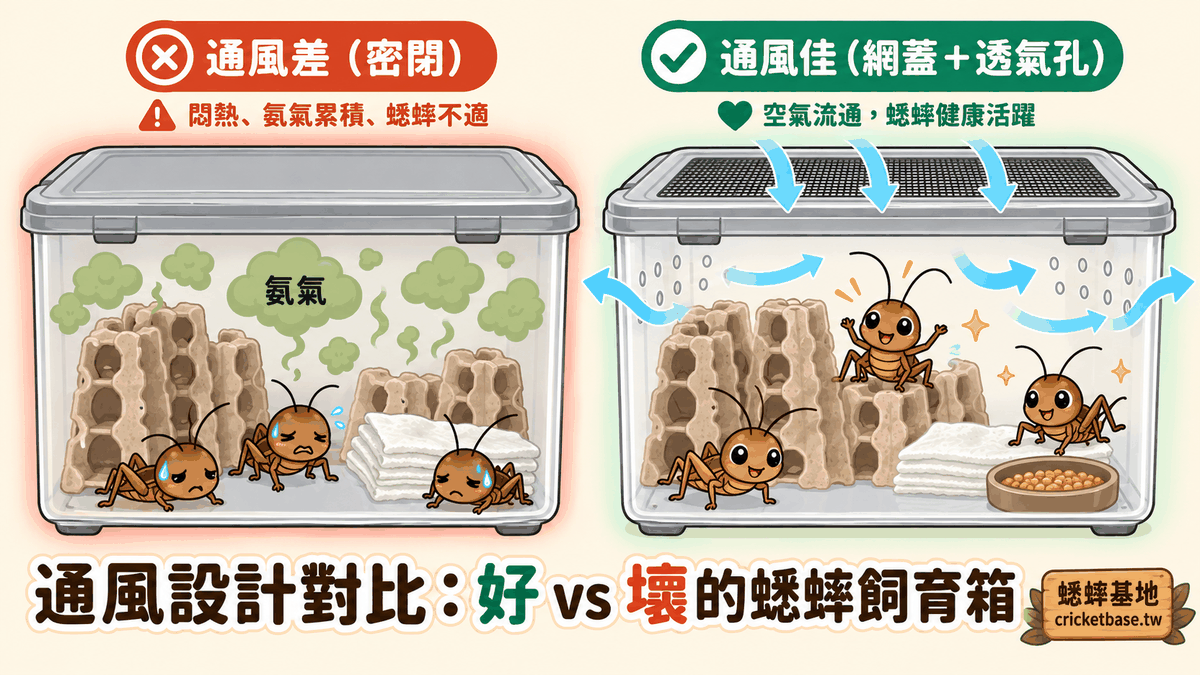 通風設計對比:密閉悶熱 vs 網蓋透氣的蟋蟀飼育箱