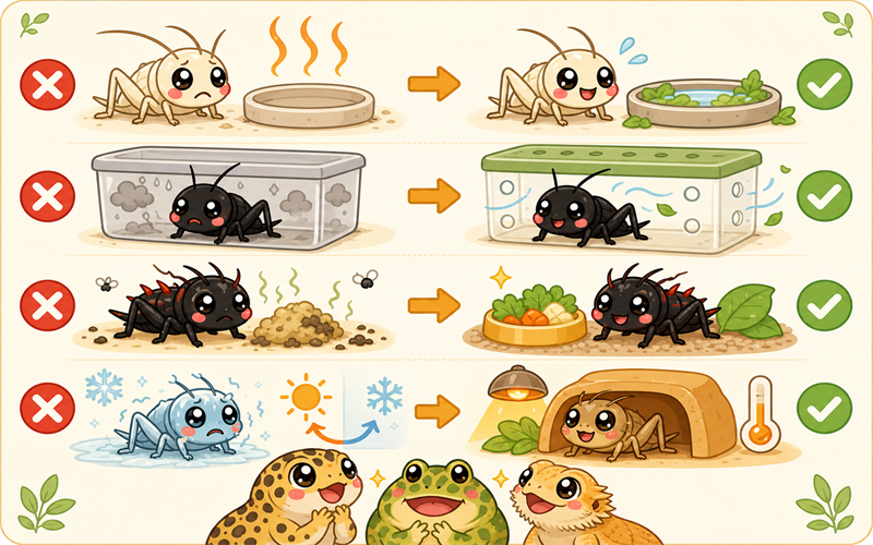 打開箱蓋聞到刺鼻臭味：飼主皺眉捂鼻的這一刻，箱內氨氣濃度早已超標，蟋蟀早已受損，這個畫面就是通風不足的警示。