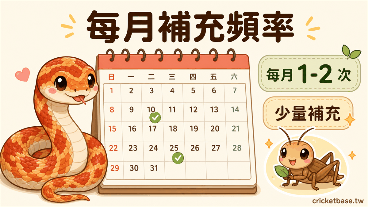玉米蛇補充蟋蟀的頻率:每月 1–2 次即可,不可取代小鼠主食