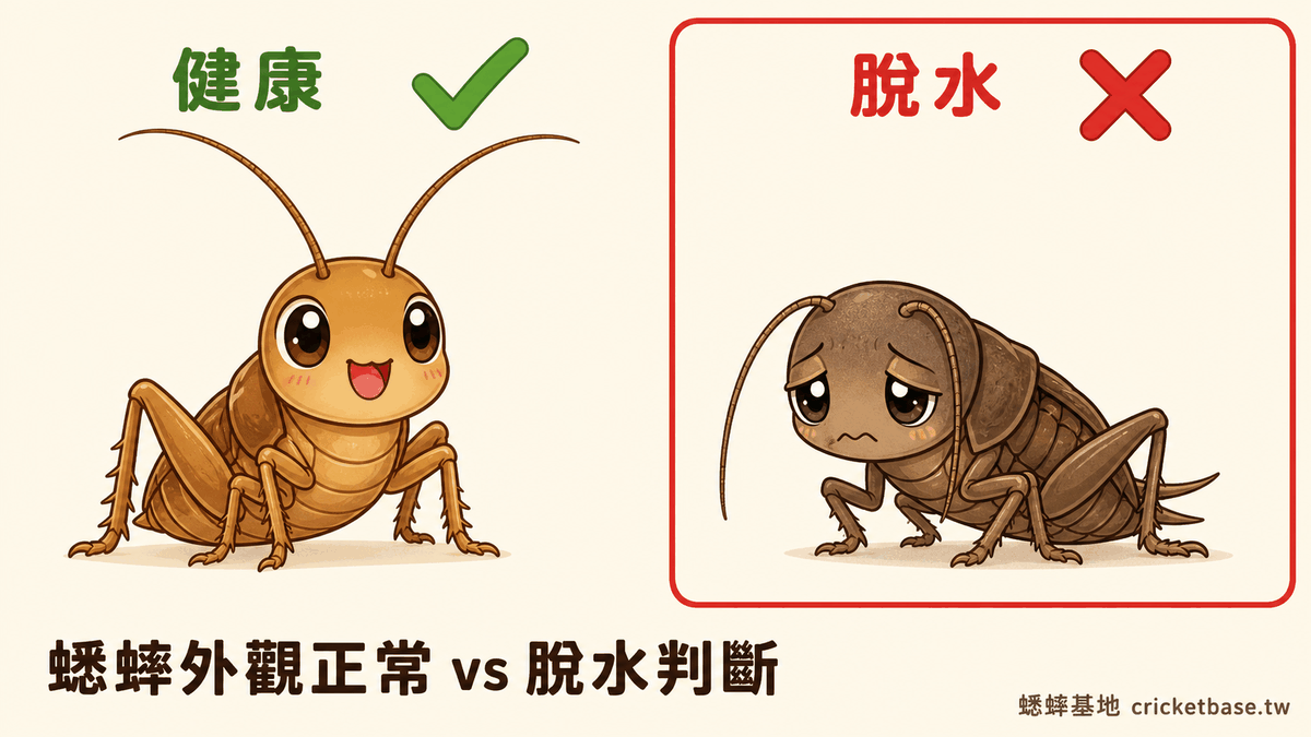 蟋蟀外觀健康 vs 脫水對比圖