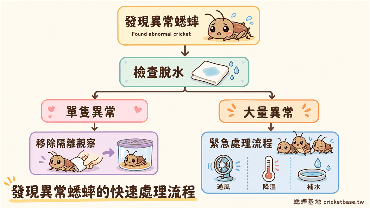 發現異常蟋蟀的快速處理流程圖