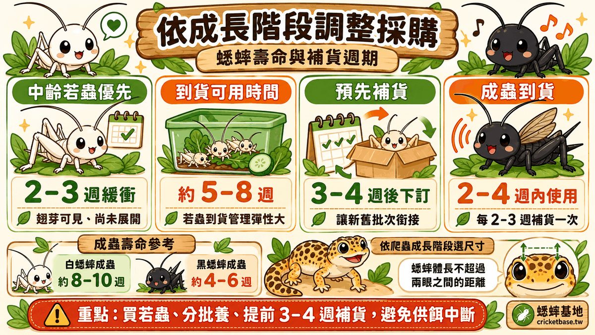依爬蟲成長階段調整蟋蟀尺寸採購
