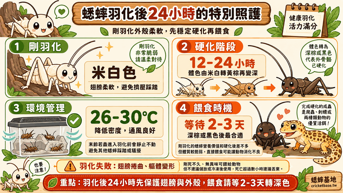 蟋蟀羽化後24小時的特別照護