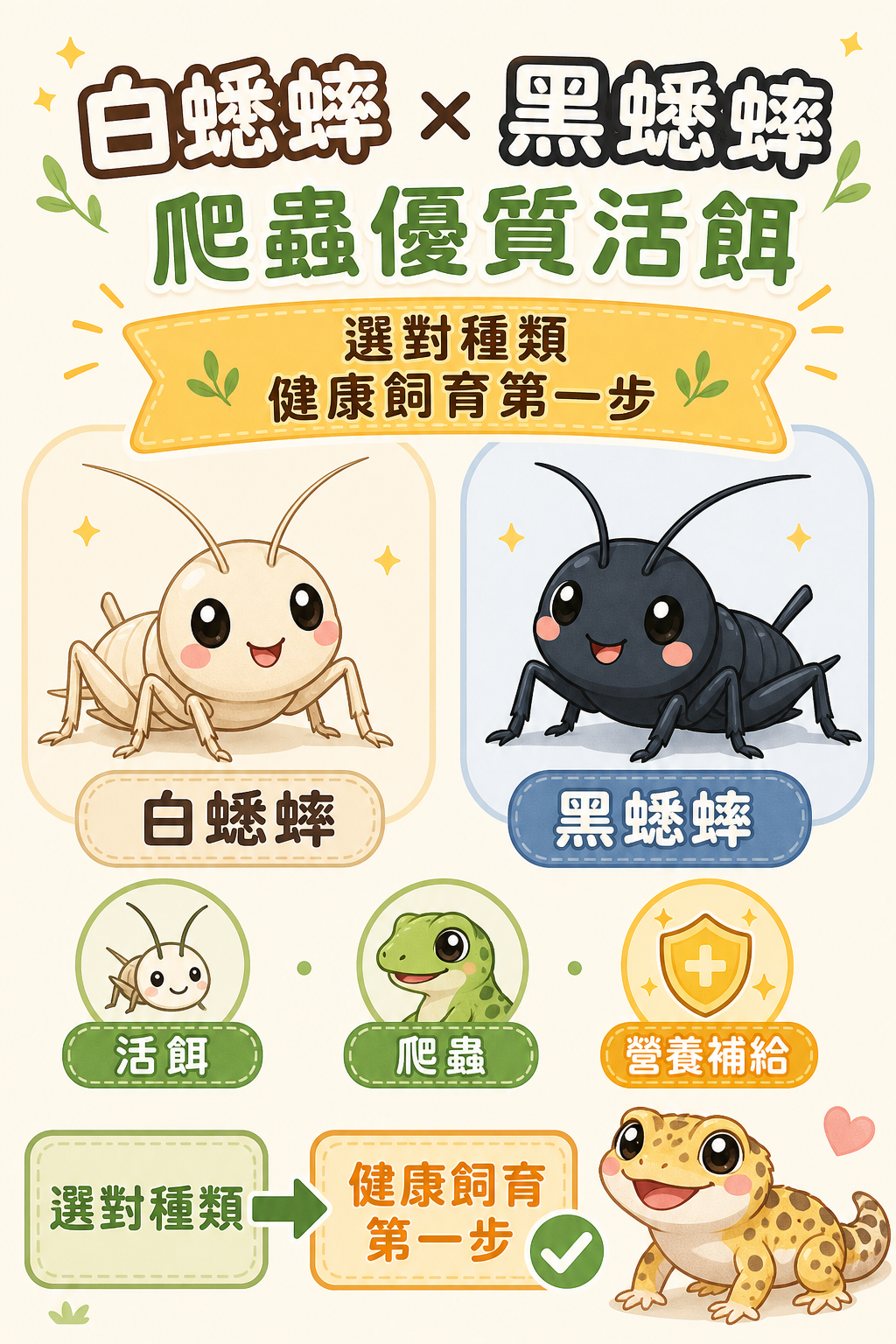 白蟋蟀和黑蟋蟀是爬蟲的優質活餌,選對蟋蟀種類是健康飼育的第一步。