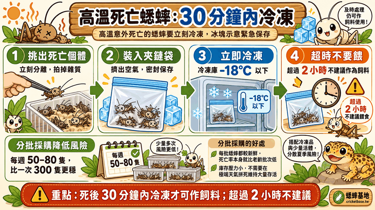 高溫意外死亡的蟋蟀要立刻冷凍，冰塊示意緊急保存