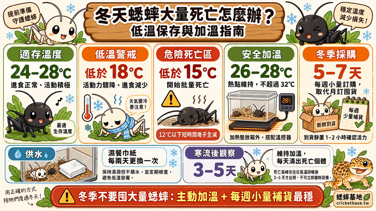 冬季保溫重點：溫度分區、安全加溫、濕餐巾紙供水與寒流後 3–5 天觀察