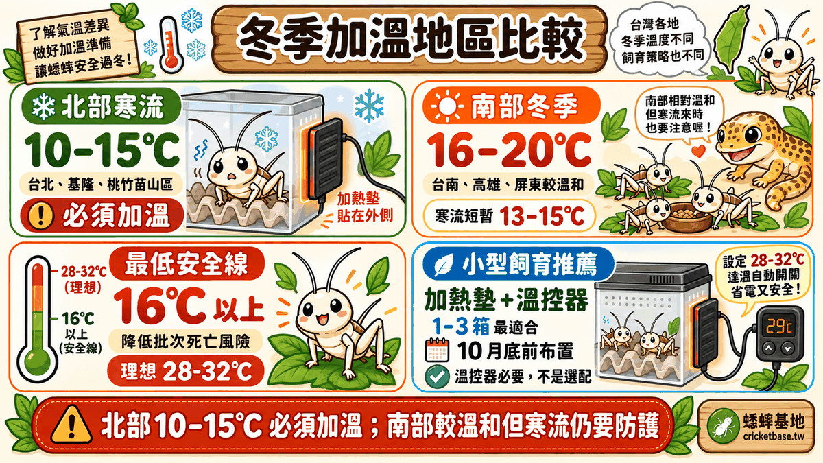 台灣北部南部冬季差異:北部 10-15°C 必須加溫、南部相對溫和