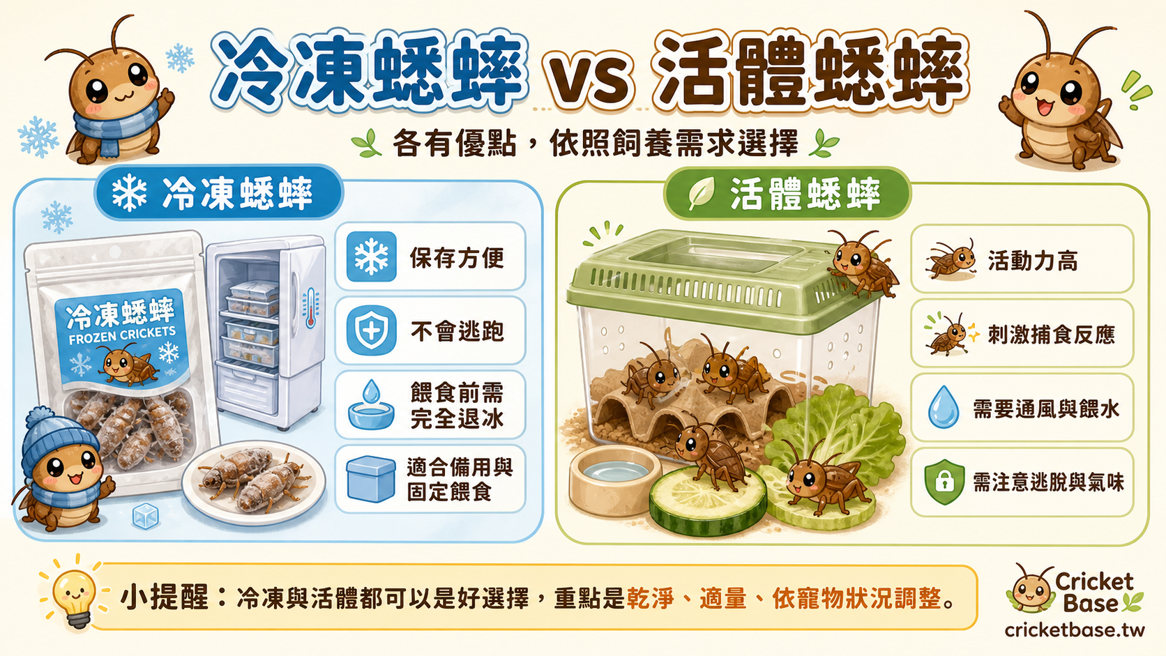 活體蟋蟀與冷凍蟋蟀優缺點對比圖