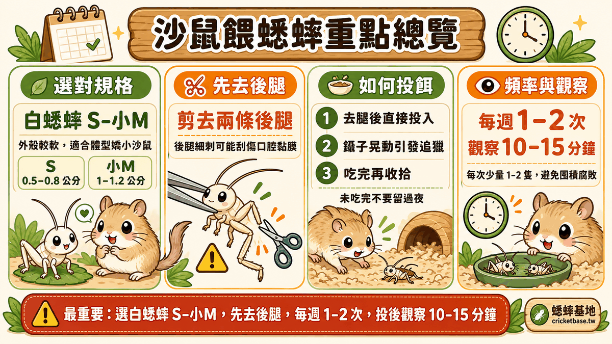 沙鼠餵蟋蟀重點總覽:小蟋蟀、先去後腿、每週 1–2 次