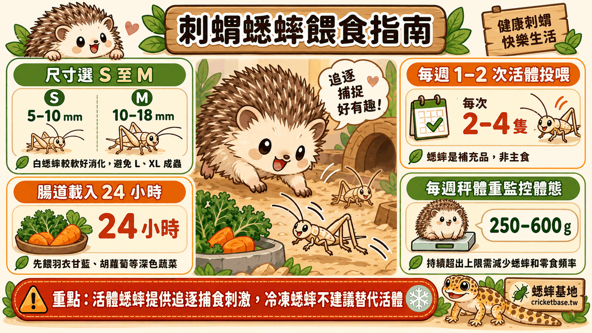 刺蝟吃蟋蟀的可愛場景：kawaii 插畫展示刺蝟捕食蟋蟀的自然行為，補充蛋白質同時豐富化