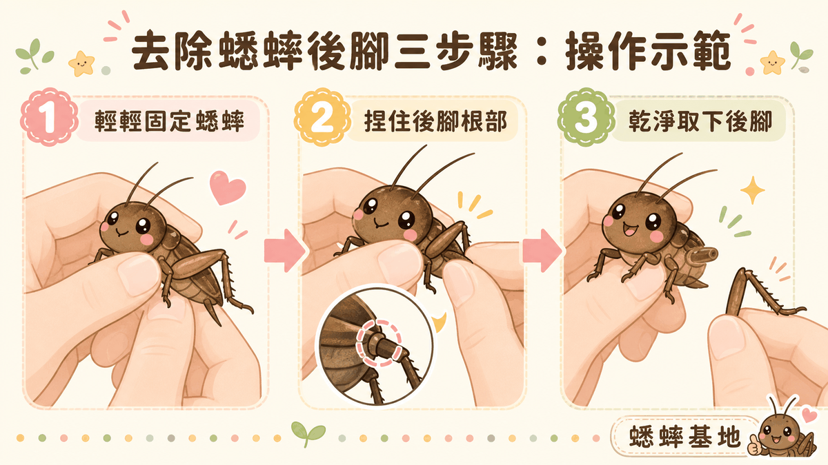 去除蟋蟀後腳三步驟：操作示範