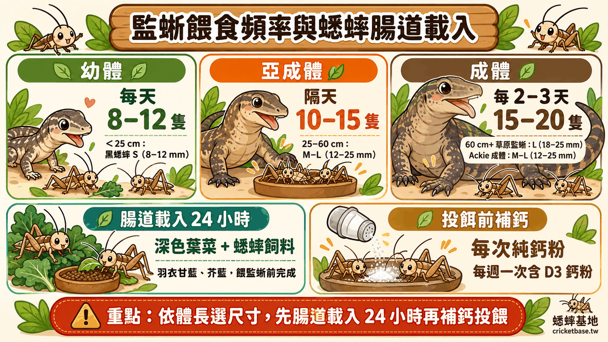 監蜥餵食頻率與蟋蟀腸道載入