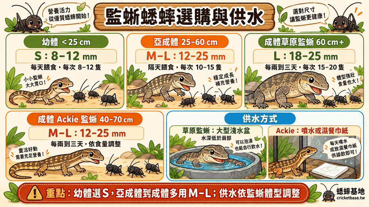 監蜥各階段的蟋蟀選購建議