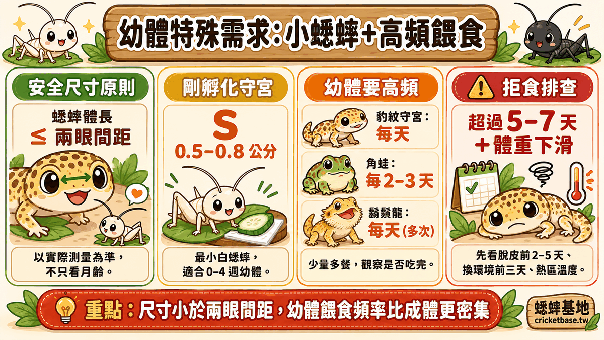 幼體特殊需求：小蟋蟀＋高頻餵食