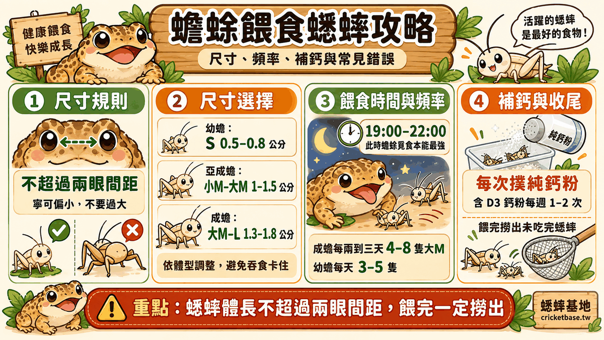 蟾蜍餵食蟋蟀完整攻略:尺寸、頻率、補鈣與常見錯誤