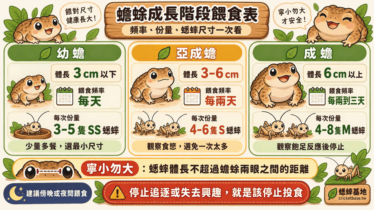蟾蜍各成長階段的餵食頻率與份量