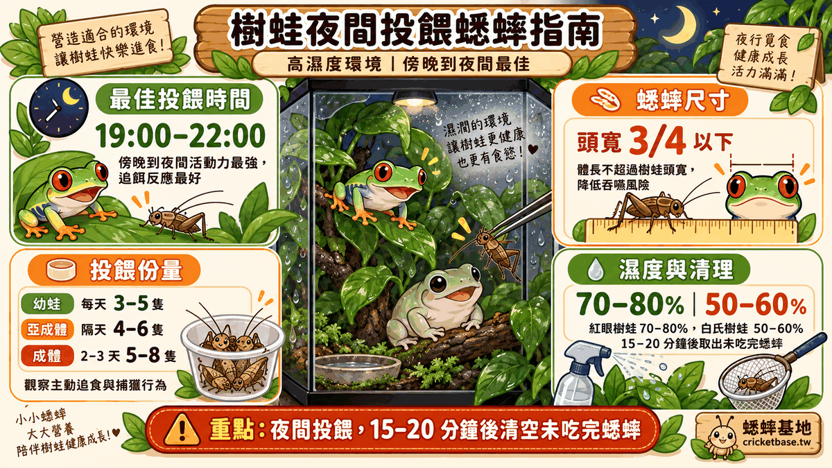 高濕度環境夜間投餵樹蛙示意圖