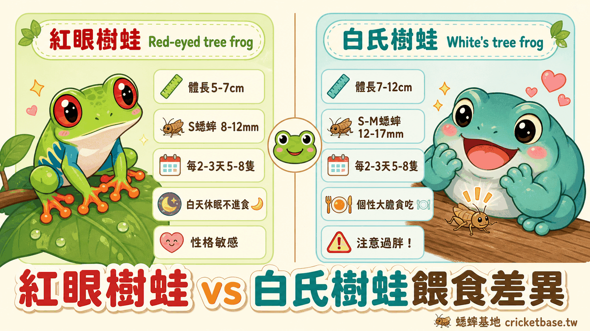 紅眼樹蛙與白氏樹蛙餵食差異比較圖