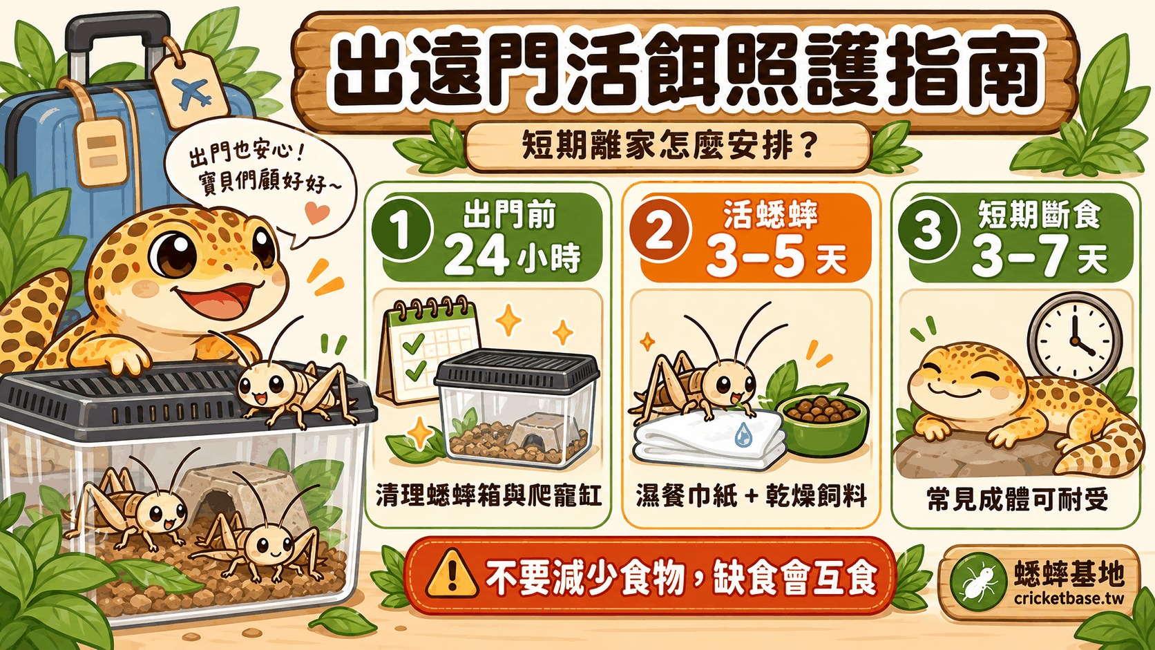 出遠門幾天,活餌與爬寵怎麼安排?短期離家照護指南