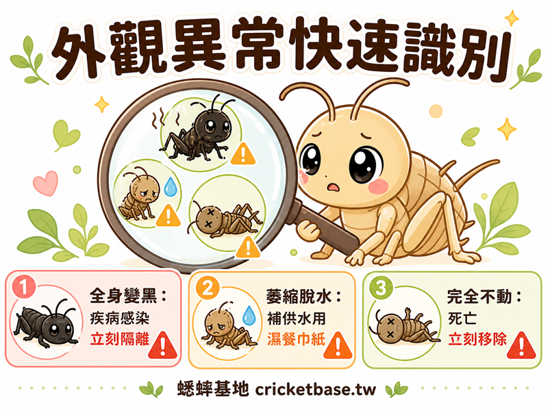蟋蟀外觀異常怎麼判斷？變黑、脫水、不動的快速識別指南