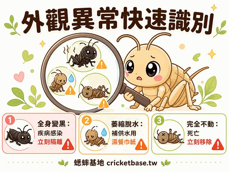 蟋蟀外觀異常怎麼判斷?變黑、脫水、不動的快速識別指南