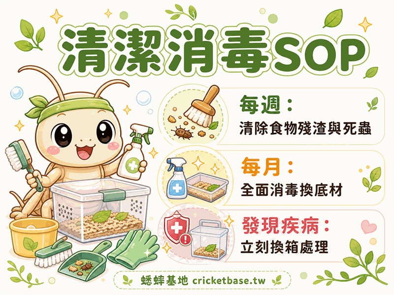 蟋蟀箱清潔 SOP:多久清一次、怎麼消毒、如何防止疾病復發