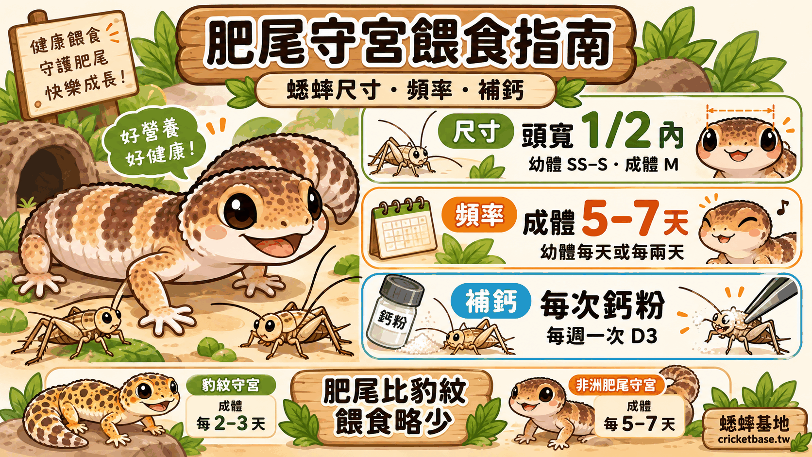 肥尾守宮怎麼餵蟋蟀?尺寸、頻率與豹紋守宮差異