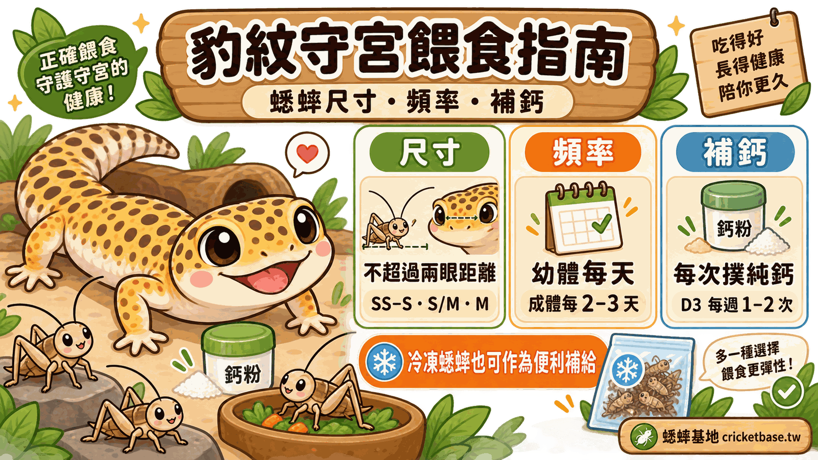 豹紋守宮吃什麼?蟋蟀尺寸、頻率、補鈣完整餵食指南