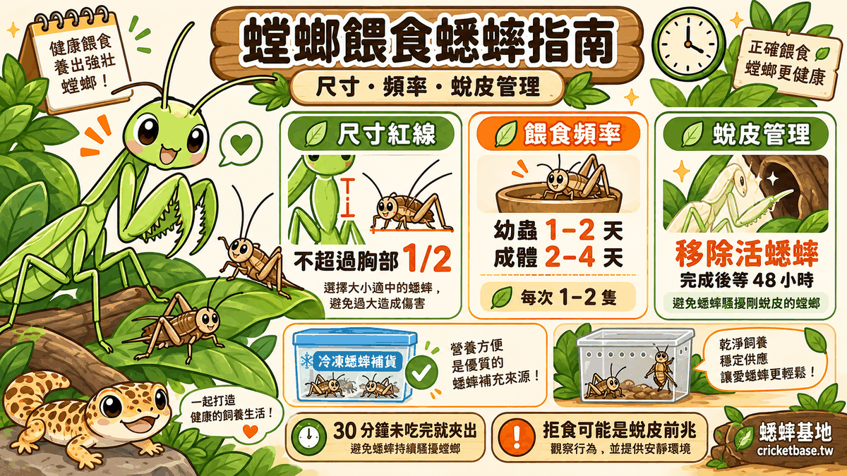 螳螂可以吃蟋蟀嗎?尺寸選擇、餵食頻率與蛻皮管理